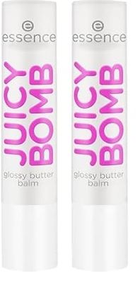 Essence Cosmetics Juicy Bomb Glossy Butter Balsamo Labbra, Naturale, Lucida, Rugiadosa, 2.5 g (Confezione da 2)