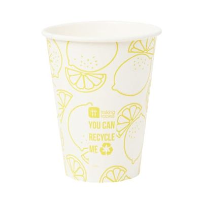 Set van 8 papieren bekers met gele citroenprint 341ml (12oz) | Wegwerp, plasticvrij, milieuvriendelijk, recyclebaar | Serviesgoed voor binnen of buiten eten, verjaardag, tuinfeest, picknick