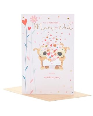 Boofle Biglietto di anniversario per mamma e papà con busta, design carino, multicolore, 149 mm x 229 mm