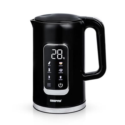 GEEPAS Digital Electric Kettle | 1.7L Jug Kettle 5 Temp Setting One-Touch Display Double Wall 2Hr Keep Warm Func. Stainless Steel Interior Boil-Dry Protection Cordless | 2 Year Warranty 2200W Black