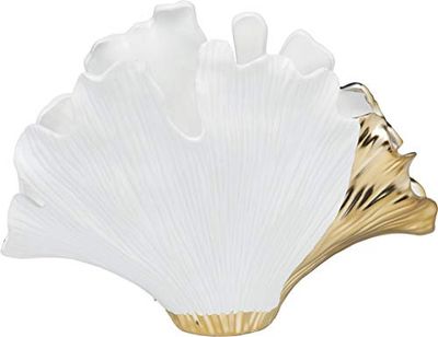 Kare Design Vase Gingko Elegance, White/Gold, Decorative Vase, Flower Vase, Stoneware, Hallway, Dining Room, 32 x 45 x 15 cm (H x W x D)