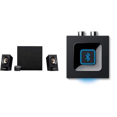 Logitech Z533 multimedialuidsprekersysteem zwart & Logitech Draadloze Bluetooth Audio Ontvanger - Zwart/Blauw