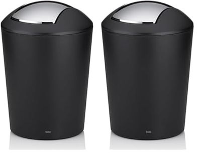 kela 22270 Marta Poubelle de Salle de Bain avec Couvercle à Bascule Plastique Noir 1,7 L (Lot de 2)