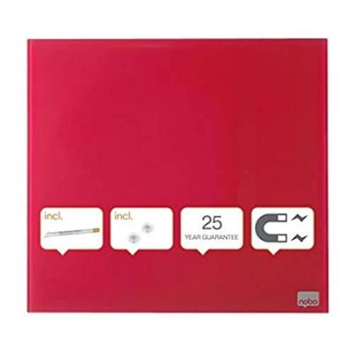 Nobo Lavagna Magnetica da Parete Quadrata, in Vetro, con Pennarello e Magneti Inclusi, Cancellabile a secco e Senza cornice, Montaggio a Parete Nascosto, 300 mm x 300 mm - Rosso