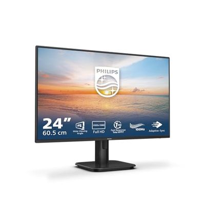 PHILIPS 24E1N1100A Monitor 24" 100Hz Frameless IPS FHD (1920x1080), 1ms (MPRT), Altoparlanti integrati, VGA, HDMI, Attacco VESA, 2023, Nero, altoparlante integrato