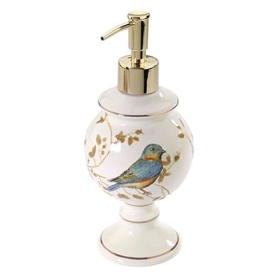 Avanti Linens - Dispenser per lozione/Sapone, Accessori per Piano di Lavoro, Decorazione per Il Bagno Ispirata alla Natura (Collezione Uccelli Dorati)