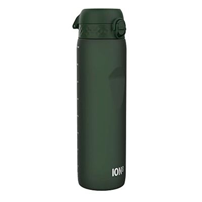 ION8 1 Liter Waterfles, Lekvrij, Flip-top Deksel, Draaghandvat, Snelle Vloeistofstroom, Vaatwasmachinebestendig, BPA-vrij, Gevormde Grip, Ideaal voor Sport en Gym, Koolstofneutraal, 32 oz, Donkergroen