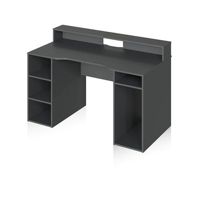 duehome | Mesa Gamer, Mesa de Ordenador, Modelo Galax, Acabado en Gris Antracita, Medidas: 136 cm (Largo) x 67 cm (Ancho) x 73-88 cm (Alto)
