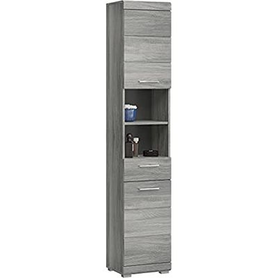 homes&jones Soul bagno, mobile alto, armadio, materiale in legno, argento fumé, 37 x 191 x 31 cm