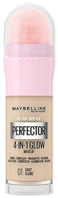 Maybelline New York 4-i-1 Make Up med Concealer, BB Cream, Highlighter och Primer, för en perfekt hy, foundation med lätt opacitet, Instant Perfector Glow, nr 01 ljus, 20 ml