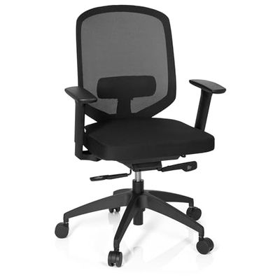 hjh OFFICE 657615 profesjonalne krzesło obrotowe DELIGHT PRO tkanina/siatka czarne wyściełane podłokietniki, głębokość siedziska i podparcie kręgosłupa lędźwiowego regulowane