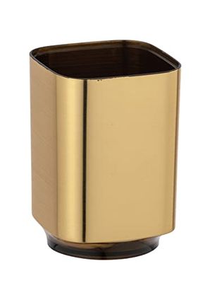 WENKO Tandborstkopp Auron Gold, högkvalitativ tandborsthållare för tandborste och tandkräm av högkvalitativ plast med glänsande yta i guld, 7 x 10 x 7 cm