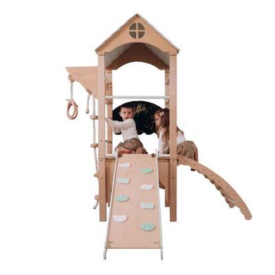Woodandhearts Palestrina Montessori in Legno – Scivolo Bambini e Arrampicata Montessori – Scivoli per Bambini e Set Arrampicata – Palestra Montessoriana per Bambini, Parco Giochi Interno e Palestra Ba