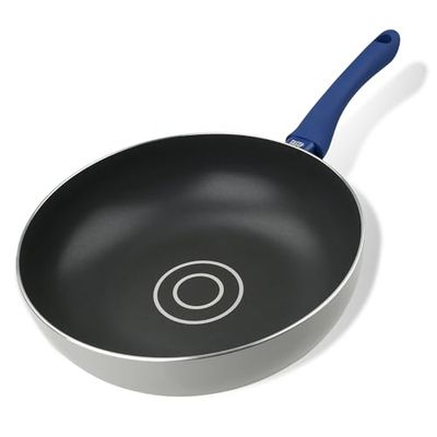 Tasty Sartén Wok Ø 28 cm, Antiadherente Recubierta con Sistema de Dosificación de Aceite, Sartén para Freír con Mango Ergonómico, Suave al Tacto, color azul, gris y negro, 1 ud.
