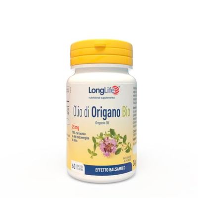 LongLife® Olio di Origano BIO | 70% Integratore di olio essenziale di origano con olio extravergine oliva | Effetto balsamico per stomaco e intestino | 60 perle | Senza glutine