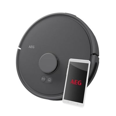 AEG AR71HW1DG - Robot Aspirador, Autonomía 125 min, Navegación LiDAR, Función Mopa, 14,4V, Depósitos Polvo y Agua 0,28L, Control por Voz, Cepillo PowerBrush, Base de Carga, Gris