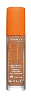 Rimmel Durável Radiance Base anti-contaminação, cobertura média, SPF 25, 400 bege natural (Rimmel Wake Me Up Foundation Upgrade)