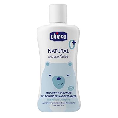Chicco Naturalny żel do kąpieli Sensation, kosmetyki dla niemowląt i noworodków 0 + miesięcy, naturalne składniki, czysta skóra i ciało dziecka, Zrównoważony pojemnik, 200 ml