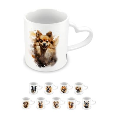 Pyramid International, Pomeranian Mug, Coffee and Hot Chocolate Ceramic Mug, Heart Shaped Handle, Love My Dog Collection, 11oz / 315ml, One Size, White