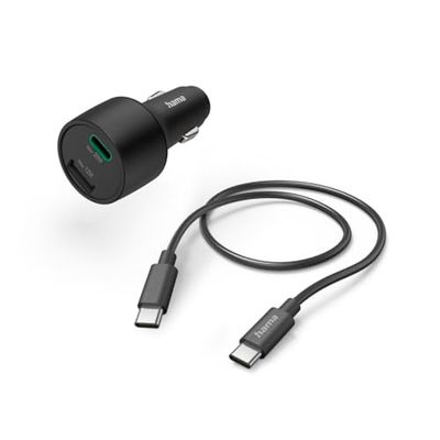 Hama Caricabatteria da Auto da 32 W (1x USB-A, 1x USB-C, Cavo USB A-USB C, Power deliwery, Ricarica Rapida, Presa accendisigari) Nero