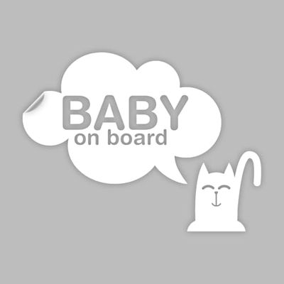Ambiance Sticker Autocollant de Voiture Vitres Auto Bébé à Bord Chat et Nuage Blanc - H15 x L20 cm