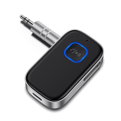 GlasFlength Récepteur Bluetooth 5.0, Adaptateur Bluetooth Voiture 3.5mm Aux Jack Transmetteur Bluetooth Voiture avec sans Fil Réduction du Bruit pour Écouteurs Portables Haut-parleurs Chaîne Stéréo