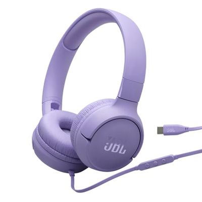 JBL Tune 520 C Przewodowe Słuchawki Nauszne z Mikrofonem, Komfortowym Dopasowanie, JBL Pure Bass, Złączem USB-C, Składaną Konstrukcją i Nieplączącym się Kablem, Fioletowe