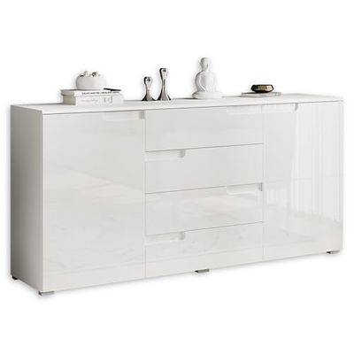 Stella Trading SPICE Aparador em branco, contemporâneo confortável, com muito espaço de armazenamento para a sua sala de estar, 165 x 80 x 40 cm (largura/altura/profunda)