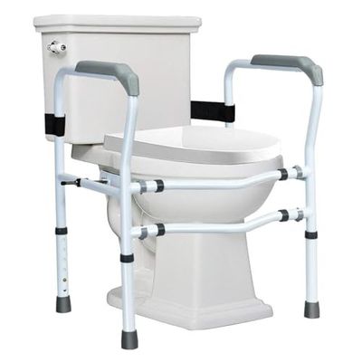 FANTASK Supporto per WC regolabile in altezza, con braccioli senza fori, 48 x 65 x 84 cm