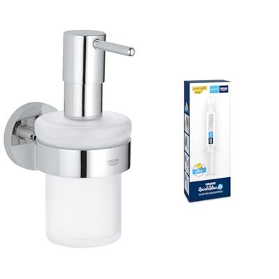 Grohe Lote Start QuickFix - Dispensador de jabón con Soporte en Cromo con Adhesivo QuickGlue A1 (Pegamento sin taladrar para 1 Punto de Montaje), Ref. 41195000