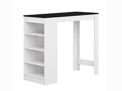 TEMAHOME Aravis Mesa bar com armazenamento, placa de partículas de melamina, branco/preto mate, 115 x 50 x 102,7 cm