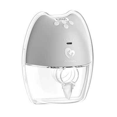 Wearable Breast Pump, Bellababy Portable Wireless Wearable Breast Pump with Touchscreen LCD Display, Rechargeable Hands Free Breast Pump Electric with 4 Modes & 9 Levels Gray-one Pack