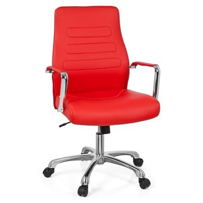 hjh OFFICE 720008 professionele managersstoel TEWA kunstleer rood/chroom design bureaustoel met armleuningen, ergonomische rugleuning