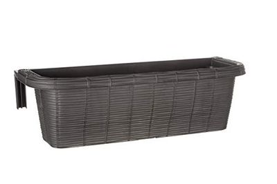 APOLLO Exports International 61 cm justerbar blomkruka för räcke, Ratan-look, grå, rotting, grå