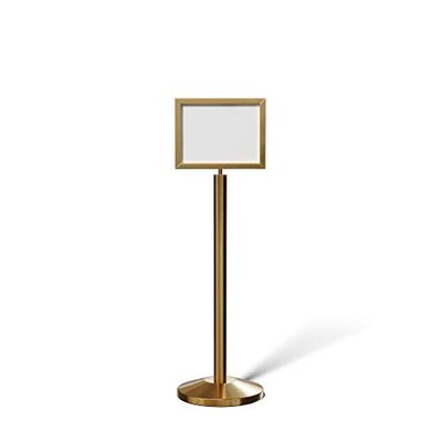 Crowd Control Warehouse Cadre de panneau de sol sur pied avec base inclinée, 27,9 x 35,6 cm horizontal, laiton satiné – Série CCW SFFS-100