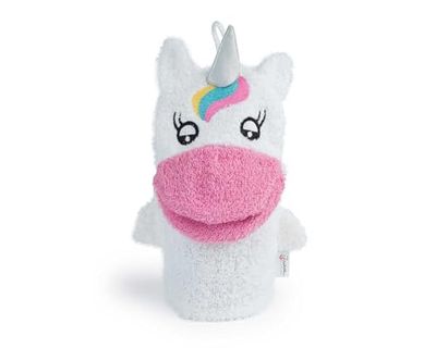 Isabelle Laurier - Gant de Toilette Amusant pour Enfant 100% Coton - Gant de Bain éponge pour bébé - Modèle Licorne, Blanc