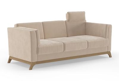 CAVADORE Canapé 3 Places Vida/Canapé 3 Places au Design Tendance avec Cadre en Bois Massif en hêtre, Appui-tête avec Coussin Douillet, 213 x 84 x 93 cm, Microfibre, Marron Clair/Beige
