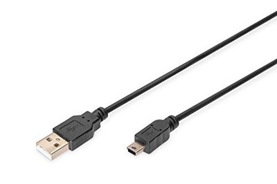 DIGITUS Cable de conexión USB 2.0-3,0 m - USB A (m) a USB Mini B (5 Pin) (m) - 480 Mbit/s - Versión 1 - Negro