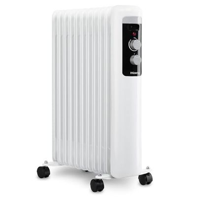 H.Koenig WARM110 Oliebadradiator, 3 standen, elektrische radiator, laag stroomverbruik, automatische uitschakeling, regelbare thermostaat, mobiele radiator, wit, 2500 W
