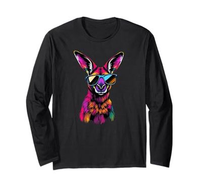 Kangaroo Wearing Sunglasses Funny Animal Colorful Kangaroo Long Sleeve T-Shirt