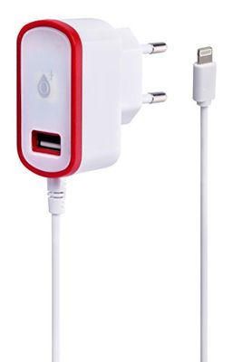 One Plus 801085 Carregador Setor 2 em 1 com cabo para Apple iPhone 5/6/7/8, branco e vermelho