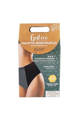 GEST ECO - Culotte Menstruelle Taille Haute - Anti-Fuite - Protection Jour et Nuit Règles Abondantes - Incontinence - pour Femme et Jeunes Unisexe - Lavables - Couleur Noir - Taille XS - 38-40