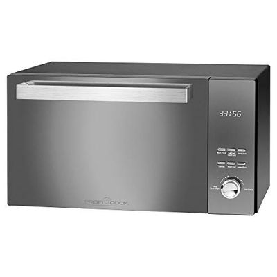 ProfiCook PC-MWG 1204 - Forno a microonde con grill, 23 litri, 800 Watt di potenza del microonde, 1000 Watt, porta verticale a doppio vetro con manico in acciaio inox di alta qualità