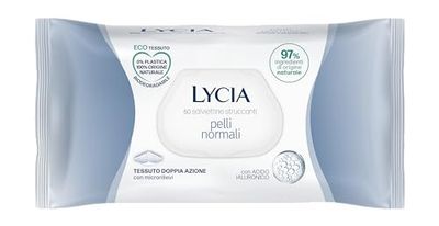 Lycia - Salviettine Struccanti per Pelli Normali, Salviette Struccanti per Viso e Occhi, con Acido Ialuronico, in tessuto 100% naturale, 60 pezzi