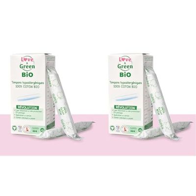 Love & Green BIO Tampons hypoallergéniques avec Applicateur "SUPER" x 14 (Lot de 2)