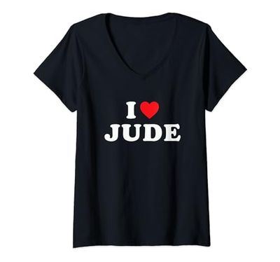 Mujer Jude - Regalo de primer nombre, I Love Jude Heart Jude Camiseta Cuello V