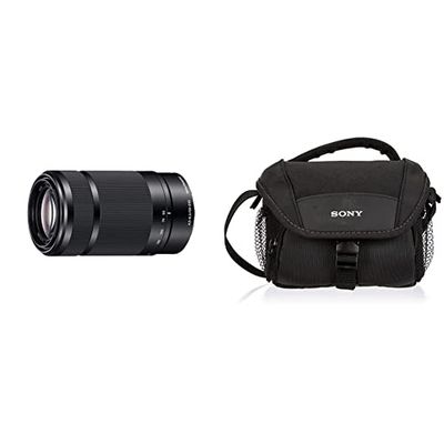 Sony SEL-55210B - Obiettivo con Zoom 55-210mm F4.5-6.3, Stabilizzatore ottico, Mirrorless APS-C, Attacco E, SEL55210B, Nero & LCS-U11 Custodia morbida per fotocamera o videocamera, Nero