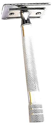 Amalines Semi-Slant Safety Razor All Shiny Chrome Finish Double Edge Razor Old School Shaver for Men Shaving Moustache & Beard - No Blades Included