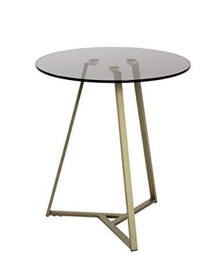 HAKU Möbel Bijzettafel goud, grijs, Metaal, veiligheidsglas 8 mm - Maat: H 50 cm x Ø 45 cm, Stijl: Art Deco