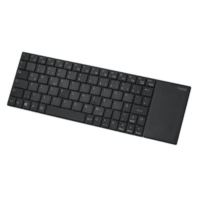 Rapoo E2710 - Teclado inalámbrico, inalámbrico de 2.4 GHz a través de USB, multimedia, diseño plano de acero inoxidable, panel táctil, para Smart TV / Media PC, diseño DE QWERTZ, negro